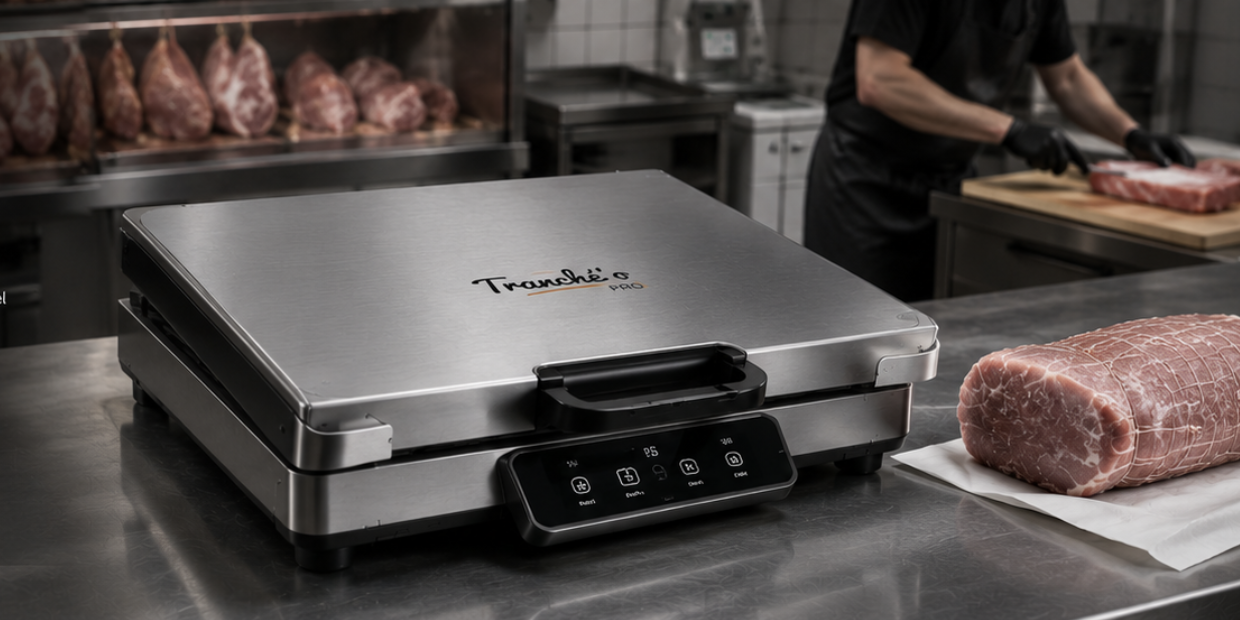 Tranchez mieux. Servez plus vite. Tranché'o équipe les bouchers-charcutiers, traiteurs et restaurateurs avec une trancheuse professionnelle précise et robuste. Prix HT, devis personnalisé, livraison rapide.